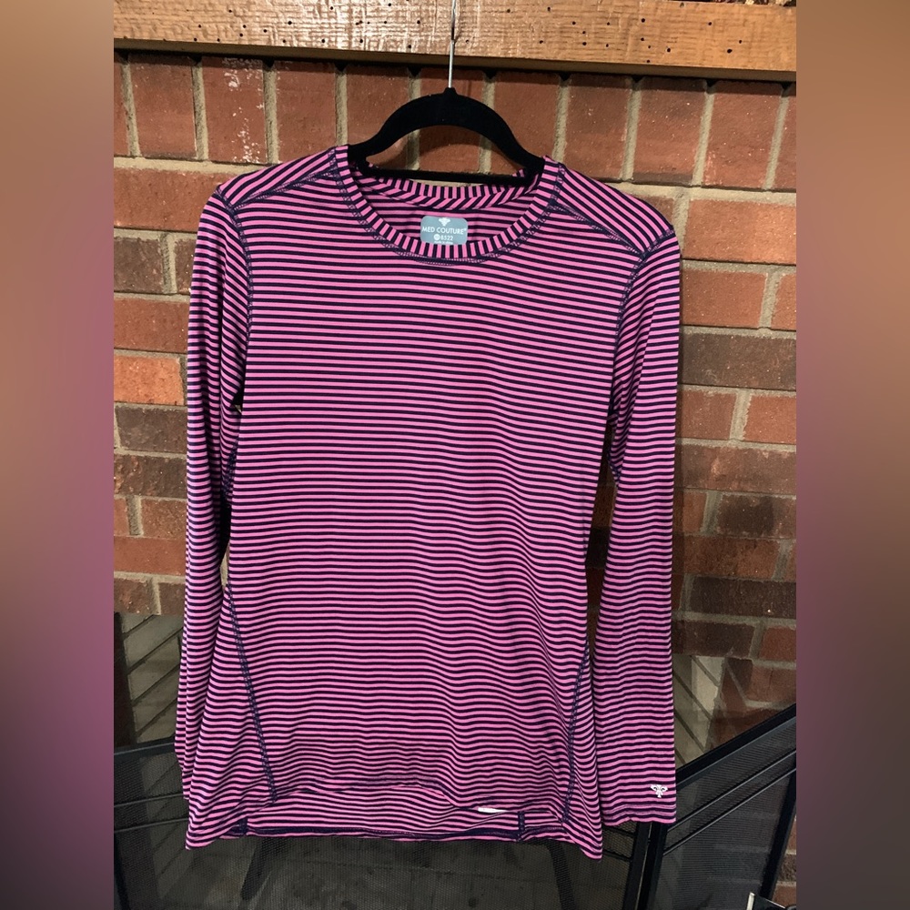 Med Couture Top- Medium- Blue/Pink Stripes- Long sleeve